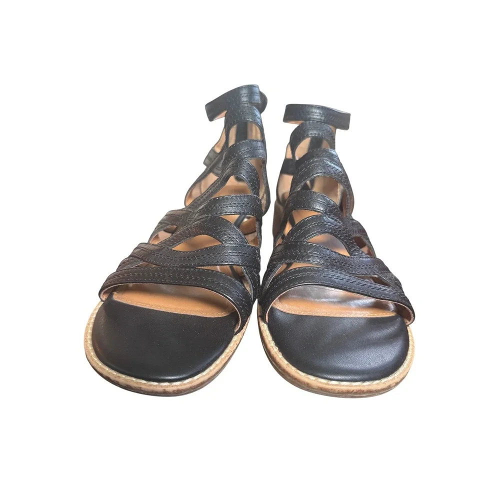 Comfortiva Womens Fayth Black Leather Strappy Gladiator Block Heel Sandals 8